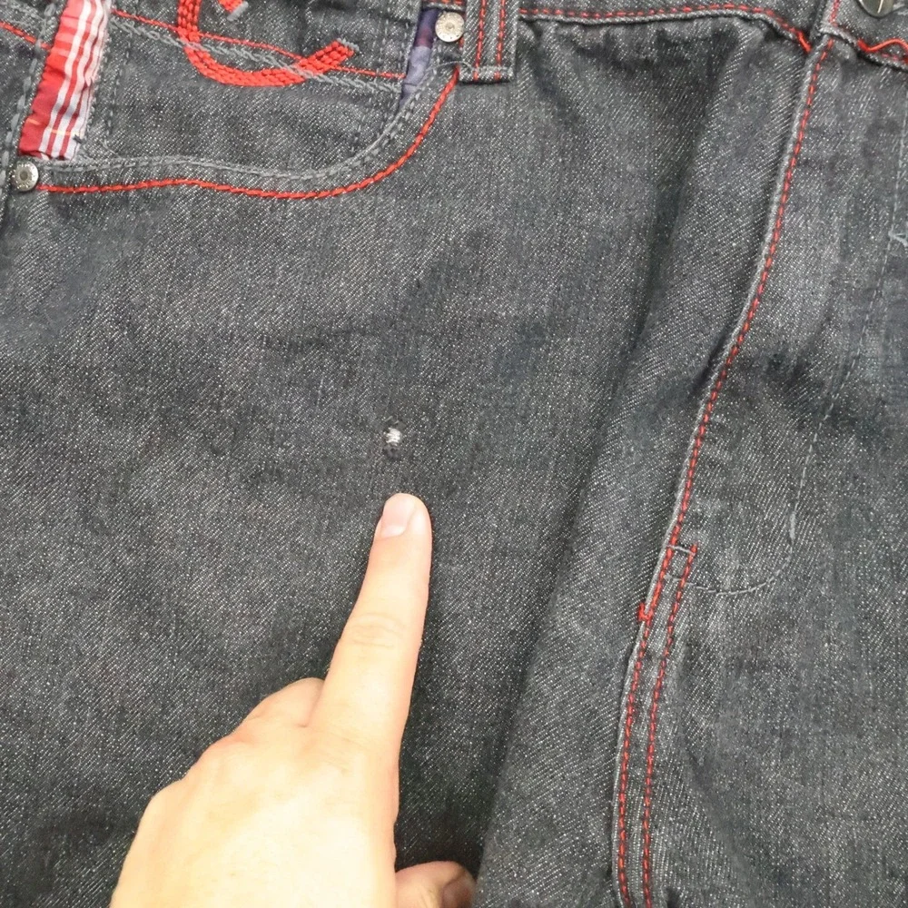 Red Ape Jeans Mens 38X29 wide leg baggy y2k Pants Red Stitching Streetwear